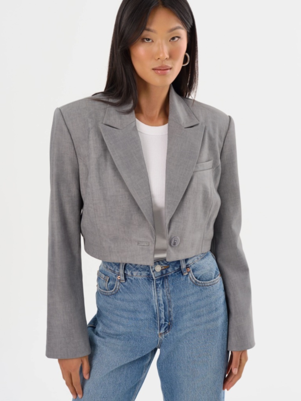LaMarque Collection "Harmina" Leather Cropped Jacket in Grey Weave (NWT)